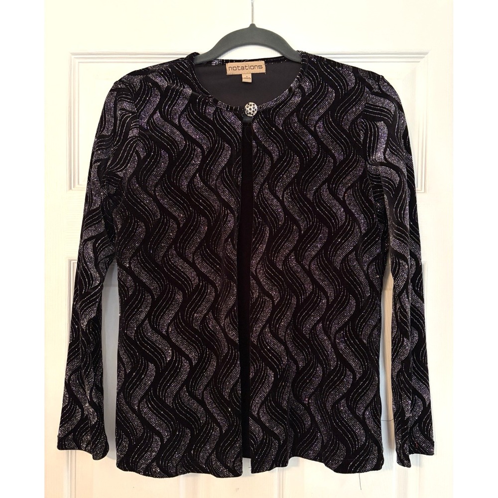 Vintage Notations Womens blouse Sz Small Black Velvet Cami Black Sparkle jacket
